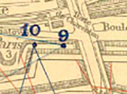 09-Bercy - Vue de l'enceinte et des terrains à l'intérieur de Paris (12e) depuis le bastion 3 jusqu'au bastion 1 - La dernière partie de l'enceinte, en haut, existe toujours - vers banlieue